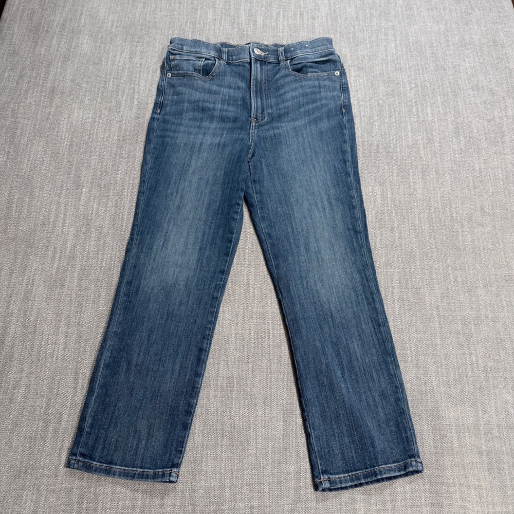 Express Super High Rise Straight Jeans Medium Wash Blue Size 6R Cropped Denim